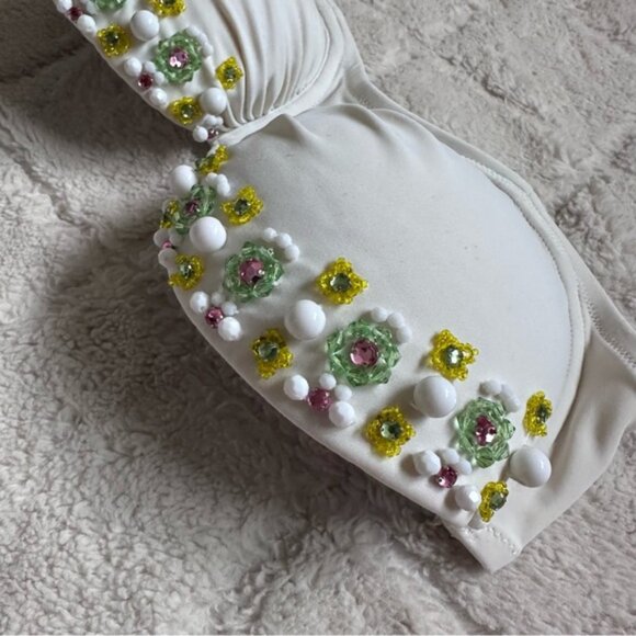 Victoria's Secret | White and Yellow Floral Beaded Bikini Top | Size 36C - Picture 4 of 8